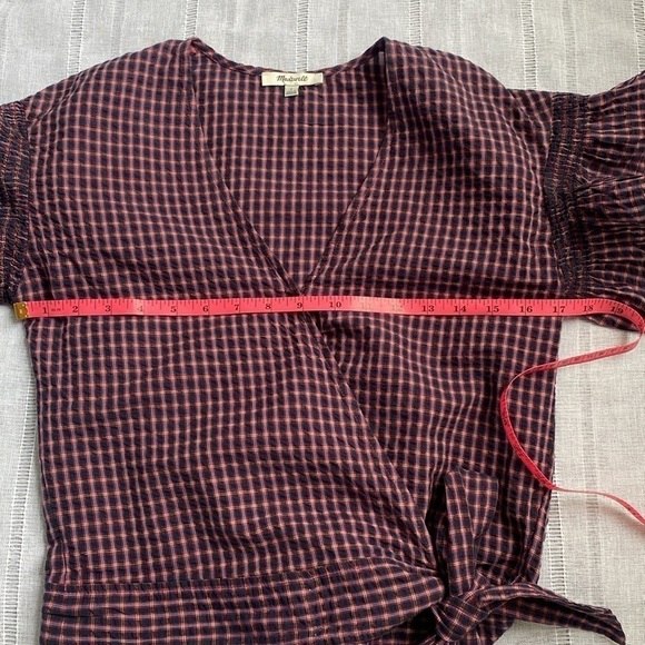 Madewell flutter sleeve, side tie, wrap blouse in plaid. - Picture 12 of 16
